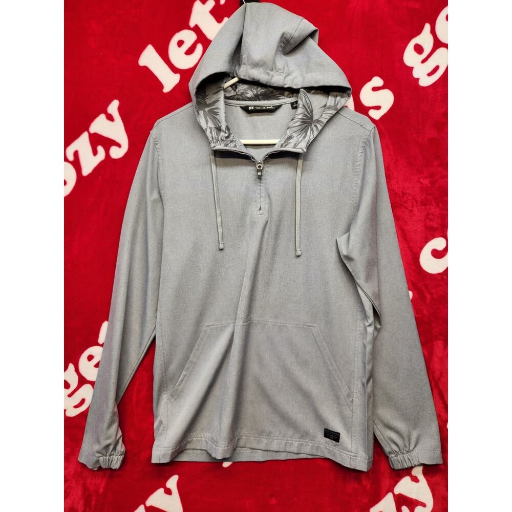 TravisMathew Lightweight Hoodie Quarter Zip Men’s Small Gray Pullover...